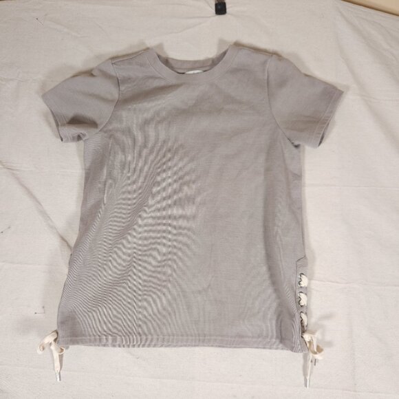 LL Bean Signature Short Sleeve Side Tie Gray Sweatshirt Womens Large Sporty - Picture 1 of 15